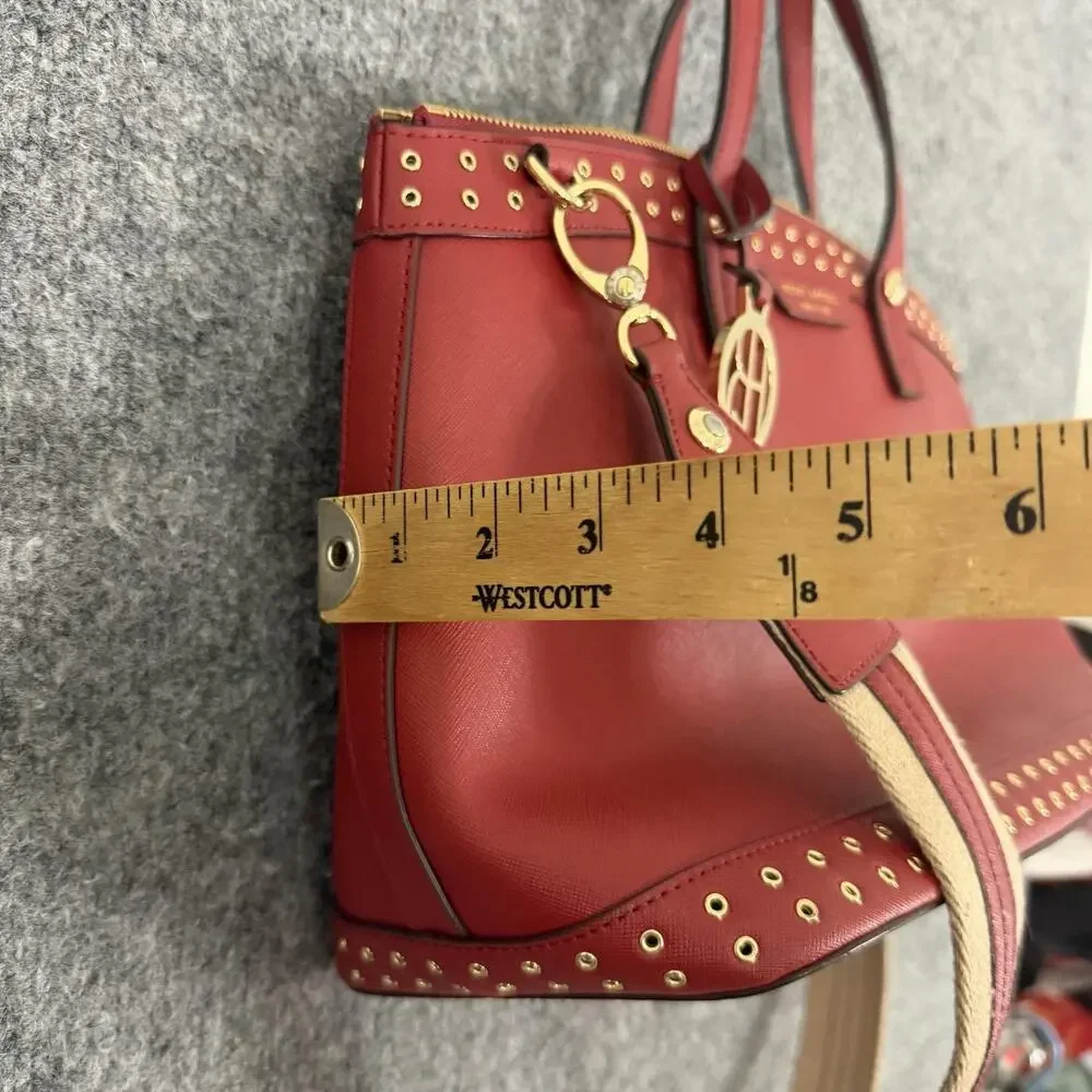 Henri Bendel West 57th Saffiano Leather Crossbody Satchel Bag in Red Studded